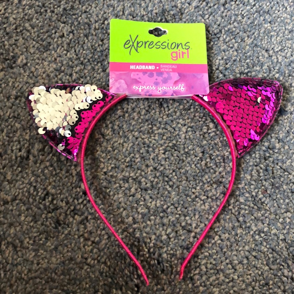 Cat Ears Pink/Silver Sequins Pink Headband